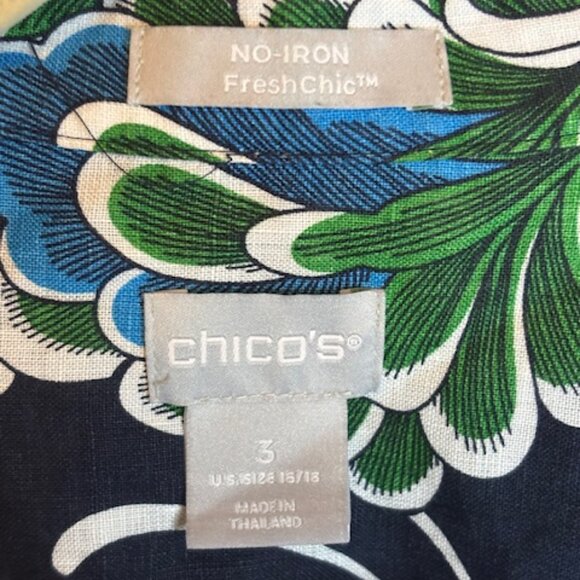 Chico's Blouse Women's Size XL Floral Linen Paisley Black Blue Chicos 3 - Picture 3 of 4